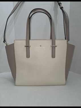 kate spade Two-Tone Cream & Taupe Saffiano Leather Satchel